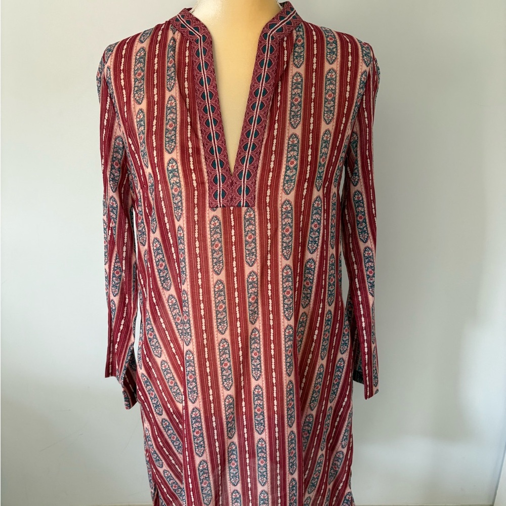 NWT Emporio Sirenuse Women’s Red Sarah Marble Flowers Medium Caftan Dress, 38